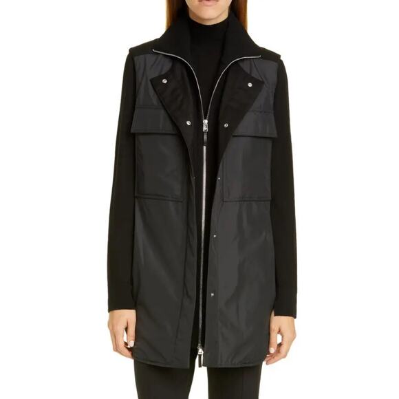 Lafayette 148 New York Vest Large Willis with Knit Dickey Black Outdoor